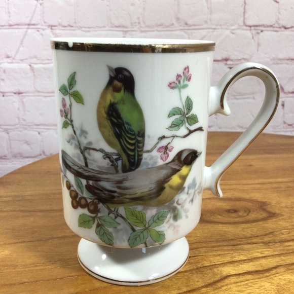 Vintage Royal Crown Songbirds Porcelain Footed Mugs - Set of 6 - Picture 6 of 11